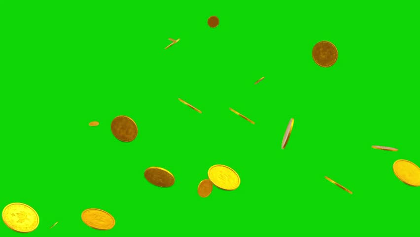 Rain of golden coins animation with green screen effect, perfect for video editing. Ideal for adding wealth, success, or celebratory themes to creative projects, games, or intros