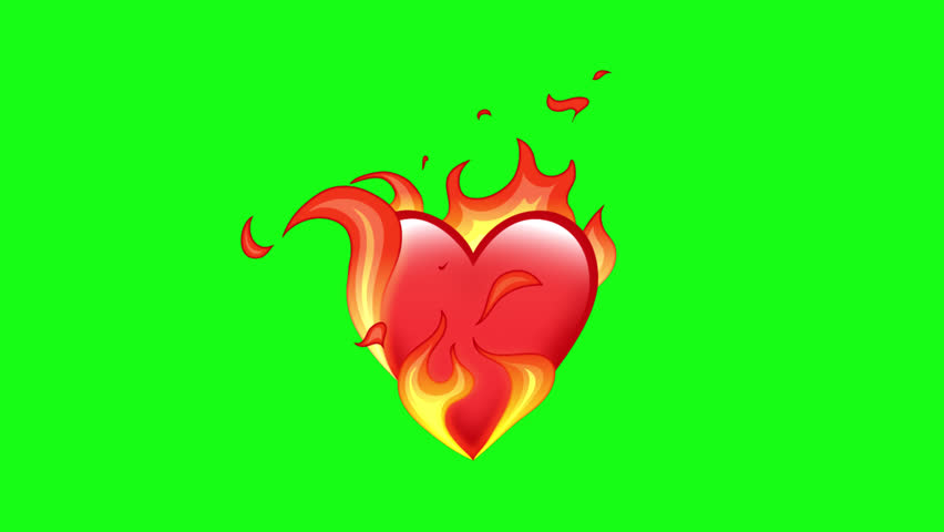 Heart on Fire Animated Emoji on a Green Background. 4K Loop Animation with Alpha Channel.