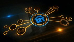 Home IOT smart house ai symbol digital concept. Cyber technology and computer network background abstract 3d animation. - Powered by Shutterstock - Get 15% off with code: PIKWIZARD15