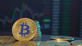 Bitcoin coin with cryptocurrency market trade chart. Coin symbolizes digital currency growth volatile market. Cryptocurrency trade trend highlighted by chart movement. Coin cryptocurrency market trade - Powered by Shutterstock - Get 15% off with code: PIKWIZARD15