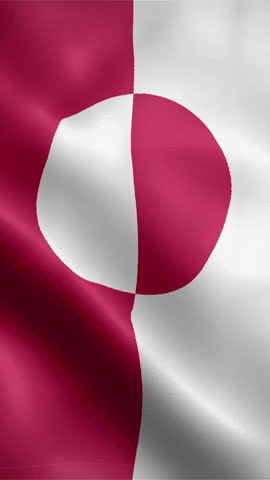 Greenland flag waving animation, vertical flag, seamless loop animated, official colors (portrait).
