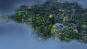 Aerial View Of London Skyline With Iconic Skyscrapers. Fluffy Clouds Hover Above The City As The Shot Captures The Urban Landscape From A Helicopter At Dusk. Shot From Helicopter in 8K - Powered by Shutterstock - Get 15% off with code: PIKWIZARD15