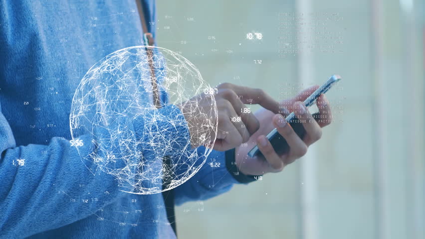 Animation of network of connections over globe and caucasian man using smartphone. Global connections, computing and data processing concept digitally generated video. - Powered by Shutterstock - Get 15% off with code: PIKWIZARD15