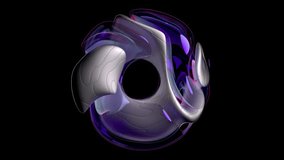 3d render video with abstract black and white art piece sculpture ring or torus geometry figure with organic curved pattern glossy purple plastic and matte metal aluminium material on black background - Powered by Shutterstock - Get 15% off with code: PIKWIZARD15