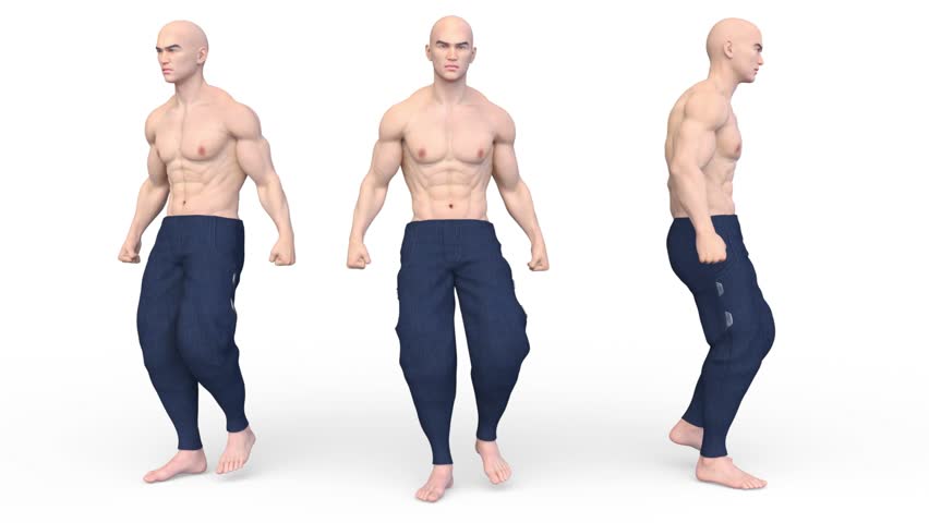 3D rendering of a walking martial artist