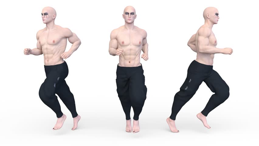 3D rendering of a running martial artist