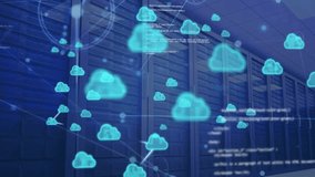 Animation of cloud icons and digital data processing over computer servers. Global connections, cloud computing and data processing concept digitally generated video. - Powered by Shutterstock - Get 15% off with code: PIKWIZARD15