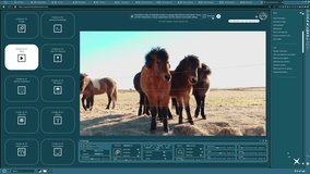 AI software turning text prompt into video of horses in countryside landscape. Text to video artificial intelligence generator transforming words into clip of fenced animal farm - Powered by Shutterstock - Get 15% off with code: PIKWIZARD15