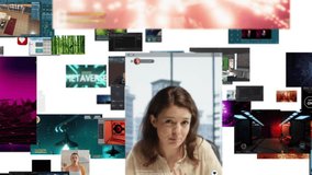 Collage of multimedia social media posts showing concept of internet trends created by influencers. Montage of social network viral videos done by content creators for their online communities - Powered by Shutterstock - Get 15% off with code: PIKWIZARD15