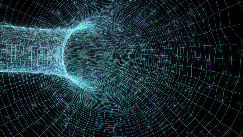 Abstract tunnel blue futuristic from a square grid of lines and dots of particles of shiny hi-tech Video Animated Background