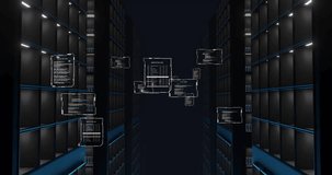 Animation of text data files processing over dark computer server room. Connection, data, processing, business, digital interface and communication, digitally generated video. - Powered by Shutterstock - Get 15% off with code: PIKWIZARD15