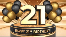 21 years, 21st birthday loop, looped video background, backdrop in 3D Gold with balloons
 - Powered by Shutterstock - Get 15% off with code: PIKWIZARD15