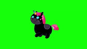 Cartoon isolated kawaii black unicorn walking character greenbox. Sweet fantastic pet animal. Good for any movie, presentation, etc... Funny sweet and cute children animation isolated seamless loop.
 - Powered by Shutterstock - Get 15% off with code: PIKWIZARD15