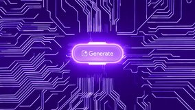 AI button click animation. Generate button, showing circuit pathways lighting up, neural network, data processing. Artificial Intelligence generation process. Electric Energy flow. Digital microchip. - Powered by Shutterstock - Get 15% off with code: PIKWIZARD15