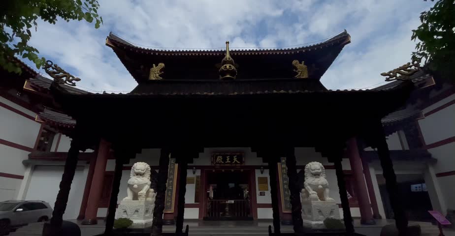 Chinese Buddhist Temple Avalokitesvara Temple incense burner, the inscription on the plaque translated: "Tianwang Hall and Avalokitesvara Temple".