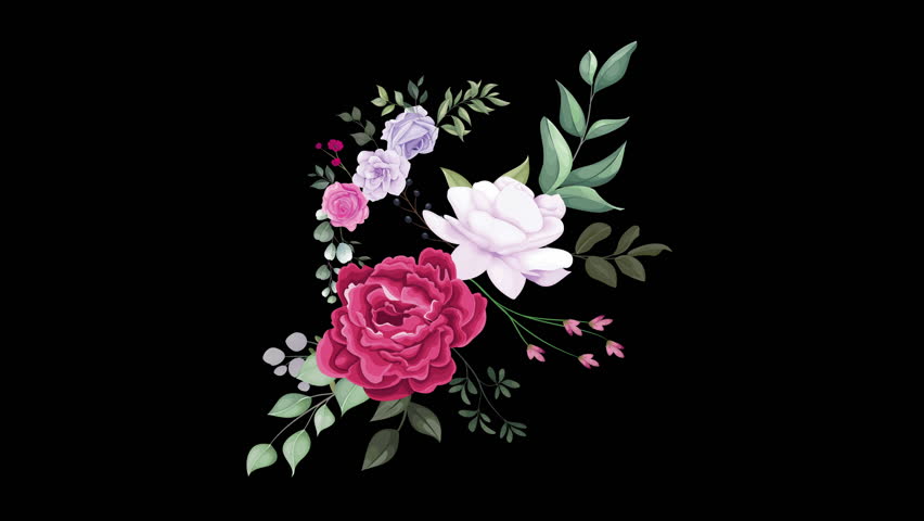 This flower name is Rose. It is beautiful flower in dark background. Beautiful watercolor card with roses flower and berries. Wedding wreath.