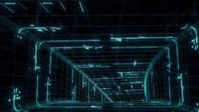 Animation of flying into digital technologic tunnel from glowing and flickering particles. Animation of seamless loop. High quality 4k footage - Powered by Shutterstock - Get 15% off with code: PIKWIZARD15