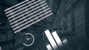 Animation of financial data processing over warehouse. Global finance, business, connections, computing and data processing concept digitally generated video. - Powered by Shutterstock - Get 15% off with code: PIKWIZARD15