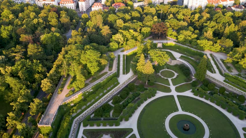 4K Aerial Drone Video of the Beautiful Felsenbrunnen Garden in Würzburg, Germany