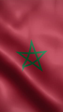 Morocco flag waving animation, vertical flag, seamless loop animated, official colors (portrait).