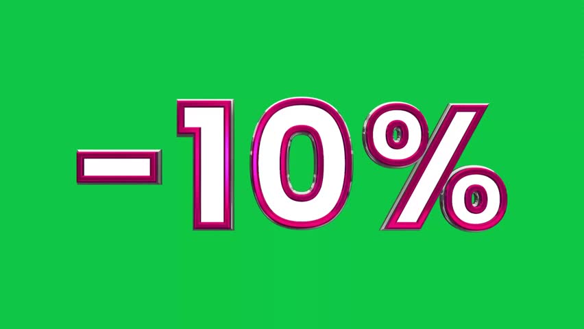 3D Glossy -10% Discount Offer Rotating animation on Green Screen Chroma Key Background for Promotional Sales