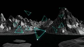 Animation of triangles over digital mountains on black background. Shapes, pattern and metaverse concept digitally generated video. - Powered by Shutterstock - Get 15% off with code: PIKWIZARD15