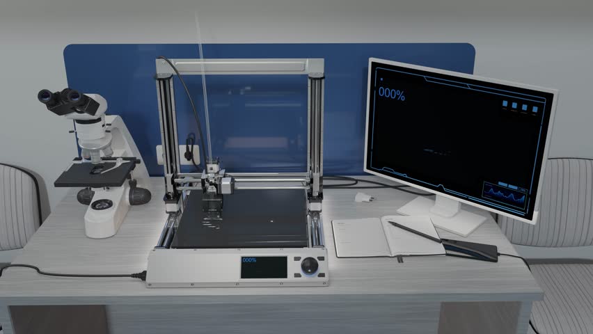 A detailed model of a human foot is created using a 3D printer in a high-tech laboratory. Printed foot models are used for both scientific and medical purposes. 3D rendering. Time lapse.