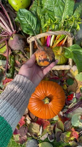 Autum Vegetables in The Basket. Garden Harvest.