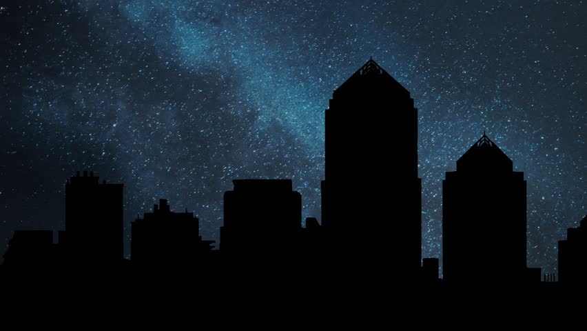 Albuquerque Skyline at Night, Time Lapse by Night with Stars and Milky Way in Background, New Mexico, USA