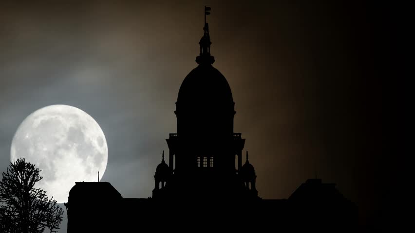 State Capitol of Illinois, Time Lapse by Night with Full Moon, Springfield, USA