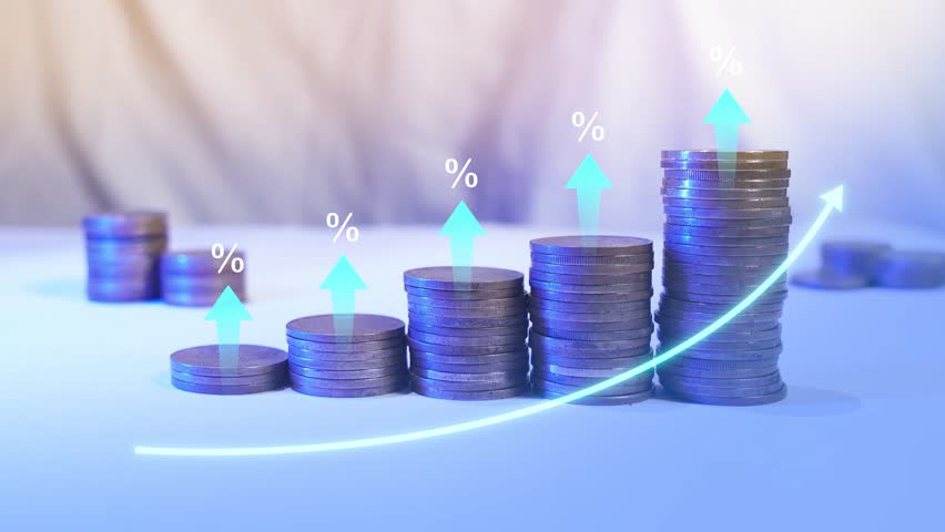 Graphic financial interest rate and business investment growth. Bar graph of rising profit. Save money for prepare in the future