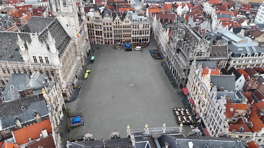 Aerial view of an empty Grand Square (Grand-Place) in Brussels, Belgium