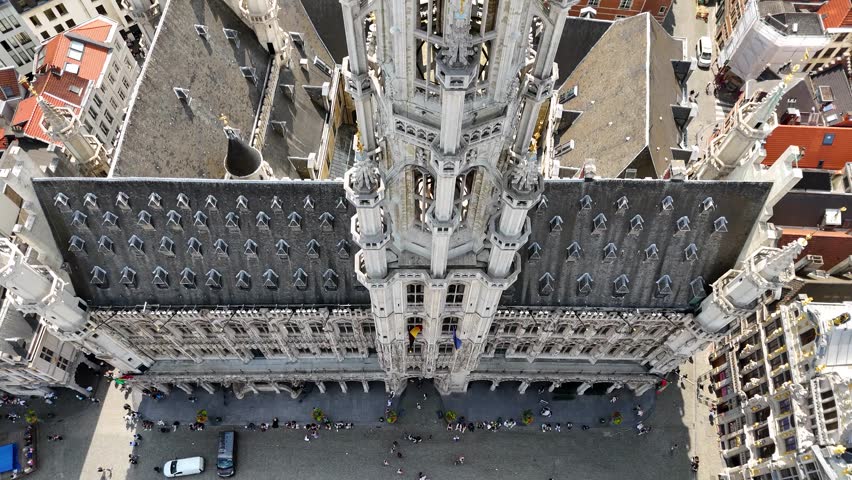 Aerial top-down shot of Brussels Town Hall, Belgium