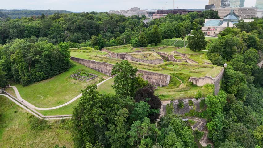 Aerial view of Fort Obergrunewald in Luxembourg City, Luxembourg