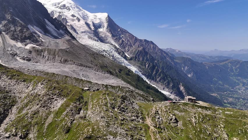 Aerial view of plan de l'aiguille ("Plateau of the Needle") and Mont Blanc,France