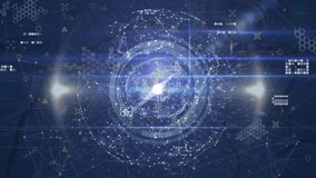 Animation of globe of connections with clock and data processing on black background. Global connections, technology, computing and digital interface concept digitally generated video. - Powered by Shutterstock - Get 15% off with code: PIKWIZARD15