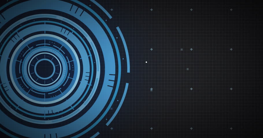 Animation of data processing over blue circular scanners and search icon on black background. Connection, data, processing, digital interface and communication, digitally generated video.