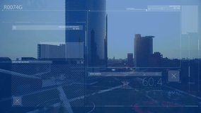 Animation of data processing over cityscape. Global business, technology, computing and digital interface concept digitally generated video. - Powered by Shutterstock - Get 15% off with code: PIKWIZARD15
