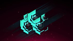 Animation of purple shapes over blue rotating hexagon and light particles on black background. Connection, data, processing, digital interface, background and communication, digitally generated video. - Powered by Shutterstock - Get 15% off with code: PIKWIZARD15