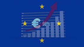 Animation of financial data processing over euro sign and flag of euopean union. Global finance, business, connections, computing and data processing concept digitally generated video. - Powered by Shutterstock - Get 15% off with code: PIKWIZARD15