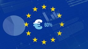Animation of financial data processing over euro sign and flag of euopean union. Global finance, business, connections, computing and data processing concept digitally generated video. - Powered by Shutterstock - Get 15% off with code: PIKWIZARD15