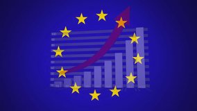 Animation of financial data processing over flag of european union. Global finance, business, connections, computing and data processing concept digitally generated video. - Powered by Shutterstock - Get 15% off with code: PIKWIZARD15