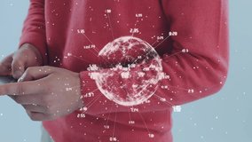Animation of network of connections and globe over biracial man using smartphone. Global connections, computing and data processing concept digitally generated video. - Powered by Shutterstock - Get 15% off with code: PIKWIZARD15