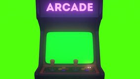Retro Arcade Machine. Glowing Arcade Machine with green screen. Zoom In - Powered by Shutterstock - Get 15% off with code: PIKWIZARD15