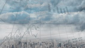 Animation of data processing and diagrams over cityscape. Global technology and digital interface concept digitally generated video. - Powered by Shutterstock - Get 15% off with code: PIKWIZARD15