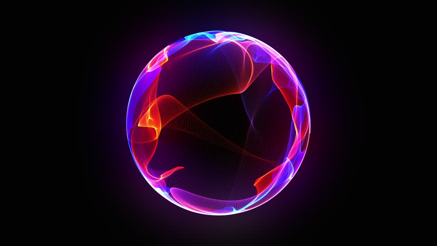 Bright neon 3d sphere in the space. Glowing particle 3d energy orb seamless motion. Abstract technology, science, neural networks, and artificial intelligence. Virtual assistant concept. 4k loop.	