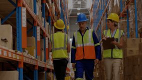 Animation of network of connections over diverse workers talking in warehouse. Global business and digital interface concept digitally generated video. - Powered by Shutterstock - Get 15% off with code: PIKWIZARD15