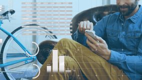 Animation of diagrams and data processing over caucasian businessman using smartphone. Global business and digital interface concept digitally generated video. - Powered by Shutterstock - Get 15% off with code: PIKWIZARD15