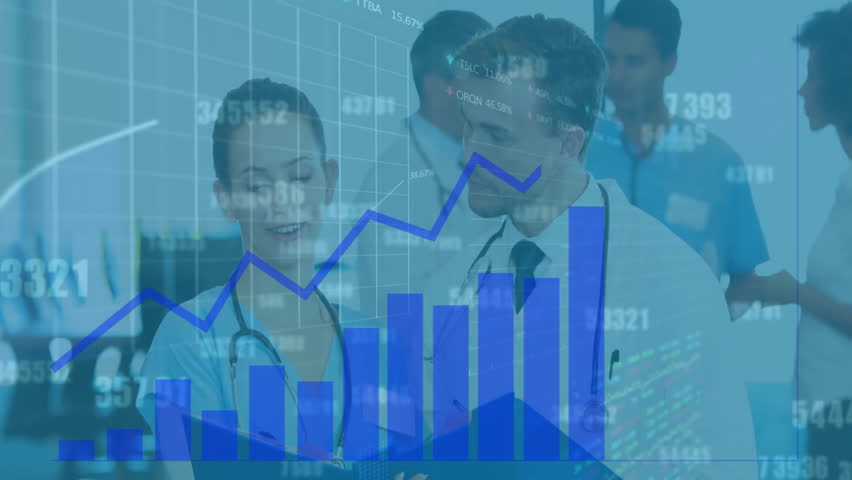 Animation of data processing and diagrams over diverse doctors talking in hospital. Global medicine and digital interface concept digitally generated video. - Powered by Shutterstock - Get 15% off with code: PIKWIZARD15