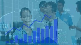 Animation of data processing and diagrams over diverse doctors talking in hospital. Global medicine and digital interface concept digitally generated video. - Powered by Shutterstock - Get 15% off with code: PIKWIZARD15